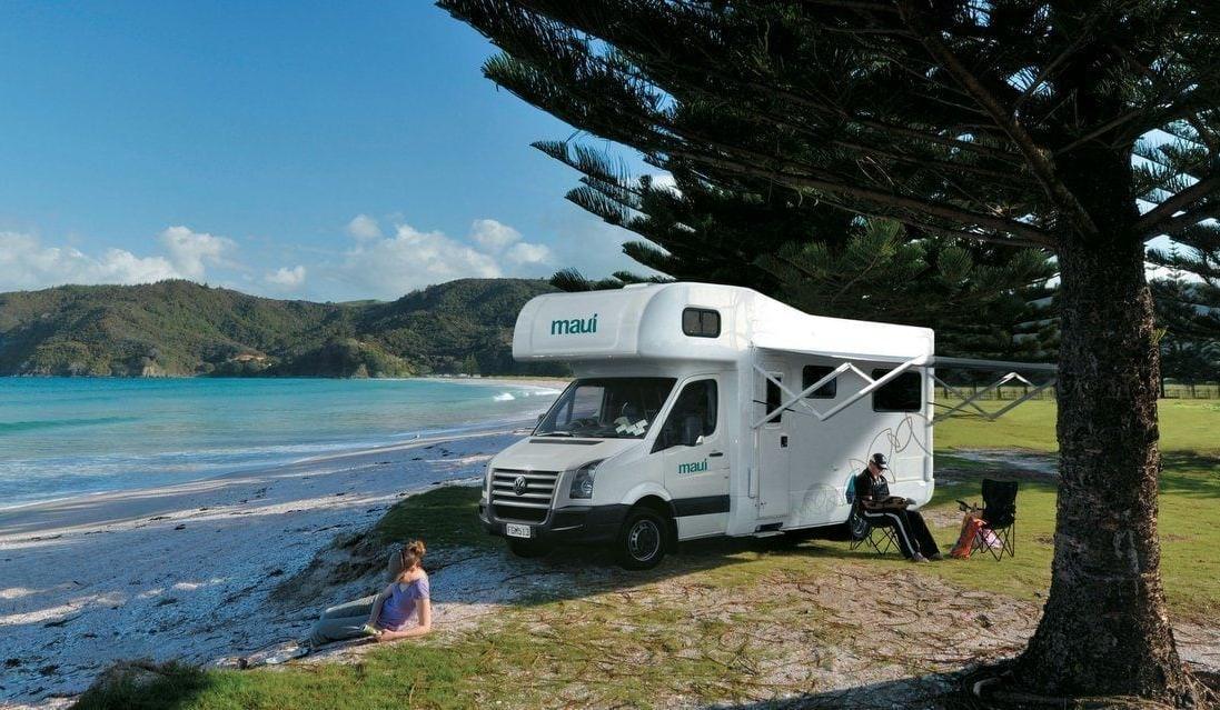 New Zealand beach and campervan - enlarge