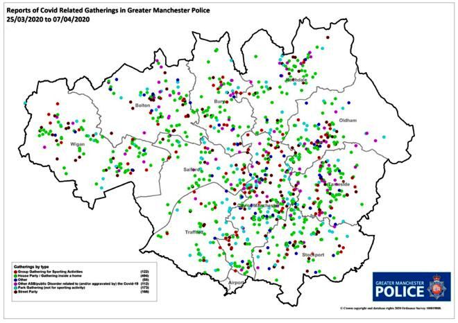 Reports of Covid-related gatherings in Greater Manchester 7-4-2020